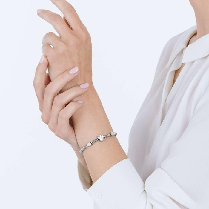 Bracelet en acier avec ange et cristaux blancs