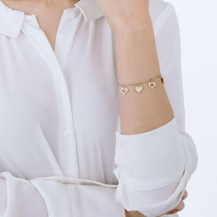 Bracciale In Acciaio Ip Gold Con Cuori