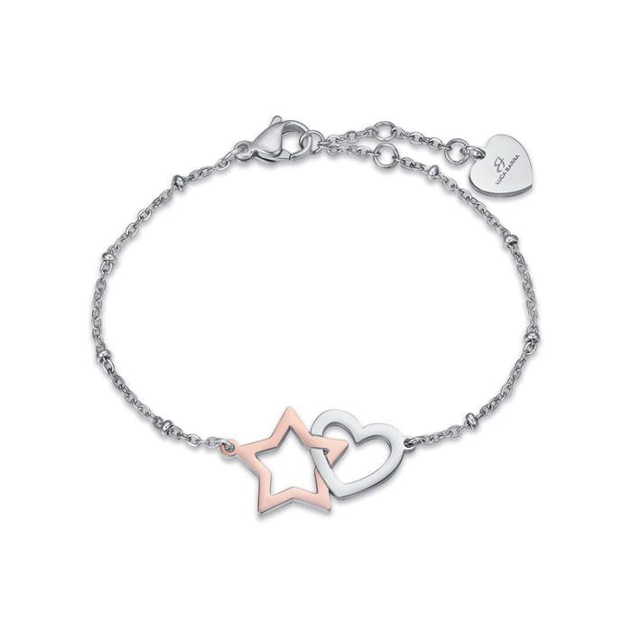 Steel Bracelet With Steel Heart And Steel Star Ip Rose