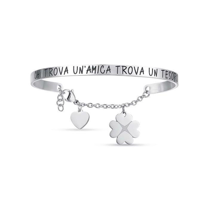 Steel Bracelet With The Writing Who Finds A Friend Finds A Treasure