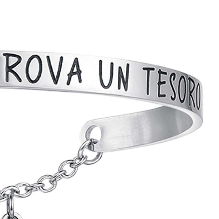 Steel Bracelet With The Writing Who Finds A Friend Finds A Treasure
