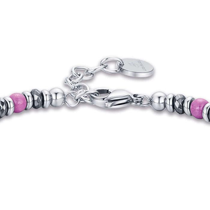 Bracelet en acier avec pierres blanches et violettes