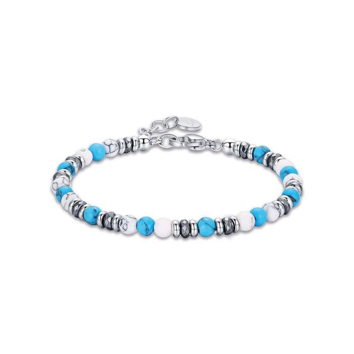 Bracelet en acier avec pierres blanches et turquoise