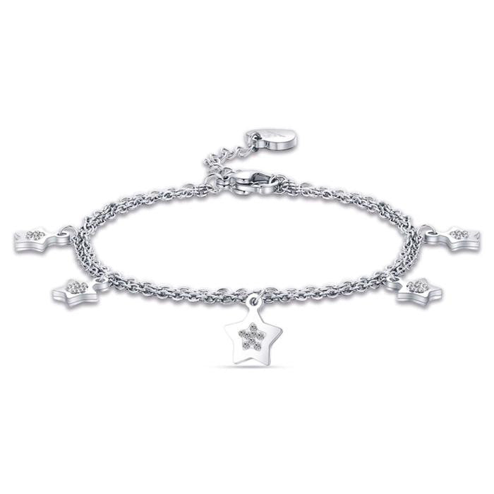 Bracelet en acier avec étoiles et cristaux blancs