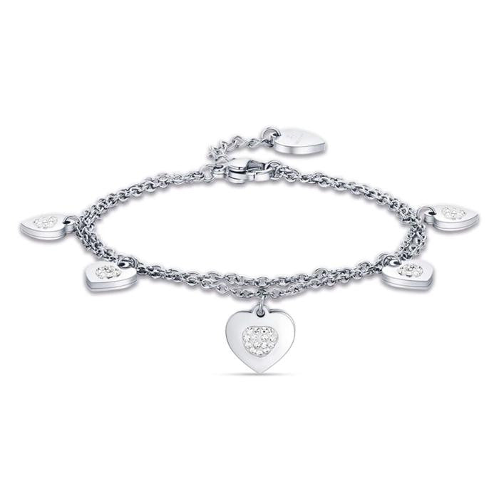 Bracelet en acier avec cœurs et cristaux blancs