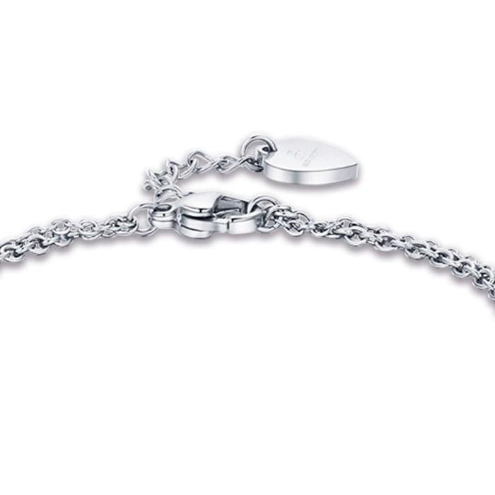 Bracelet en acier avec cœurs et cristaux blancs