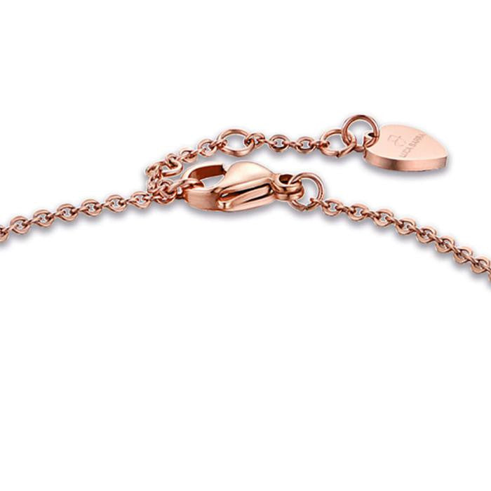 Bracelet en acier IP rose avec cœurs et pierres roses
