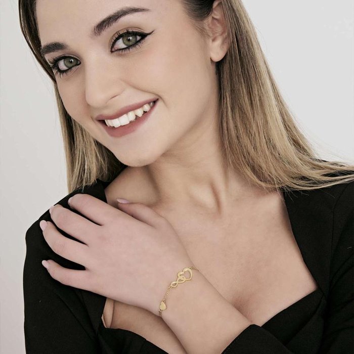 Bracciale in acciaio ip gold con cuori ed infinito
