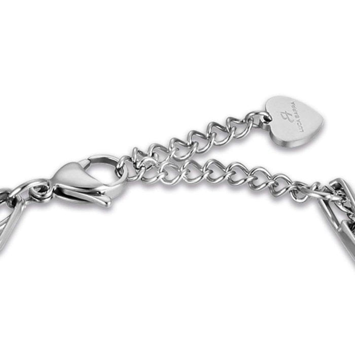 Bracciale in acciaio con ala con cristalli bianchi e piastre con smalto nero