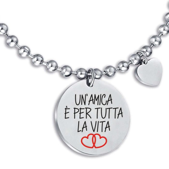 Bracciale in acciaio un'amica e' per tutta la vita