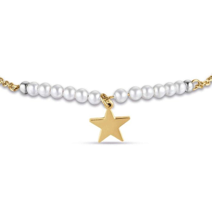 Bracciale in acciaio ip gold con stella e perle bianche