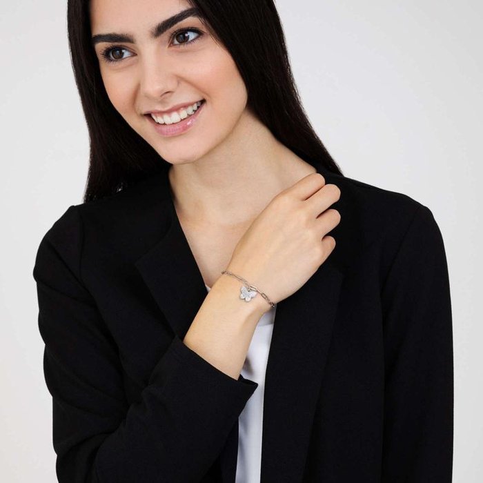 Bracciale in acciaio con farfalla e cristalli bianchi