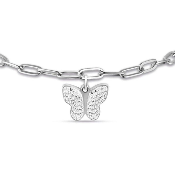 Bracciale in acciaio con farfalla e cristalli bianchi