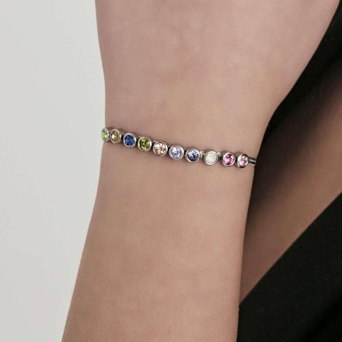 Steel bracelet with multicolor stones