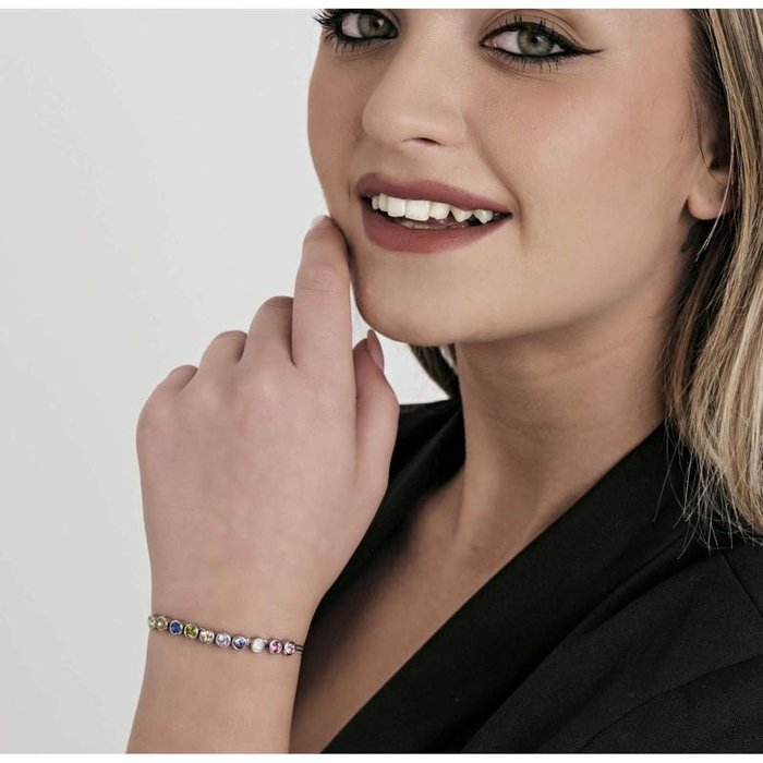 Steel bracelet with multicolor stones