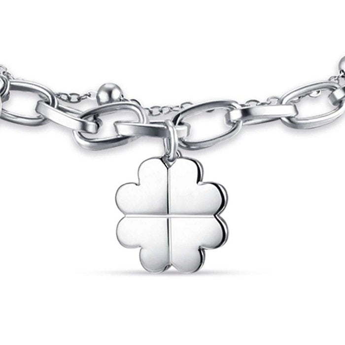 Bracciale in acciaio con quadrifoglio e perle