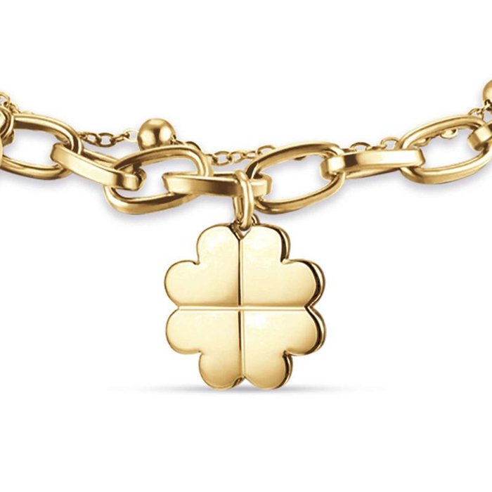 Bracciale in acciaio ip gold con quadrifoglio e perle