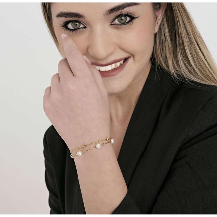 Bracciale in acciaio ip gold con perle