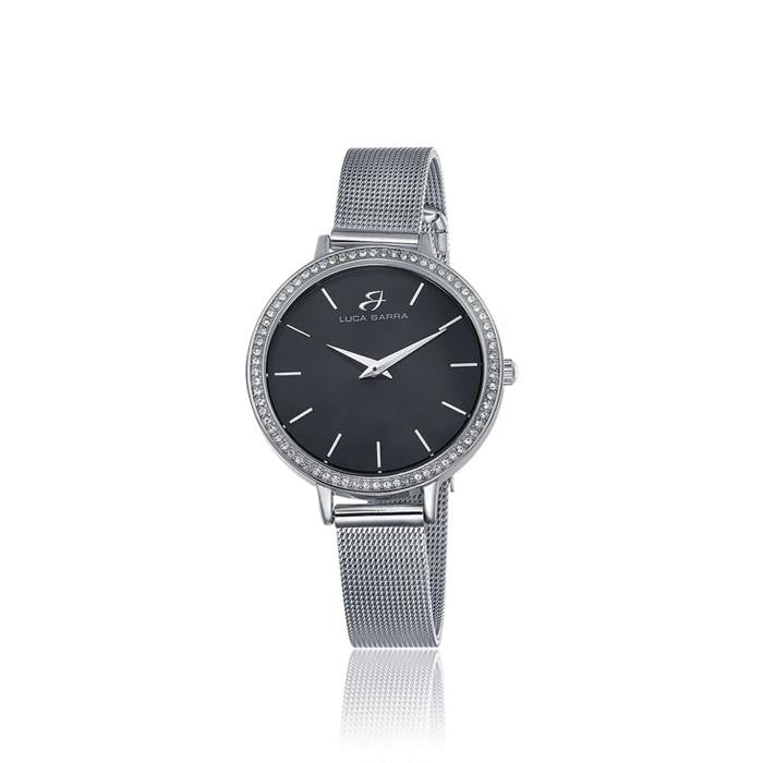 Watch With Steel Case With Crystals Black Dial Steel Bracelet