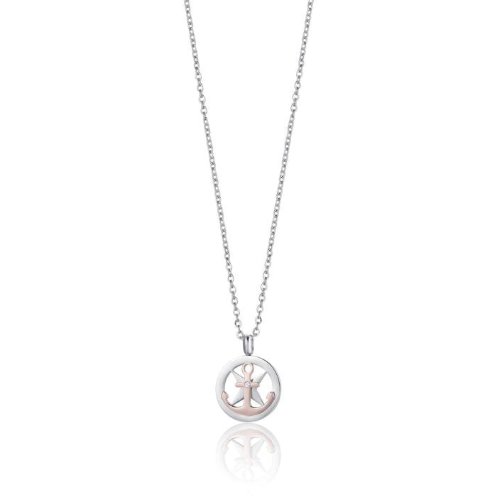 Steel necklace with rose gold anchor