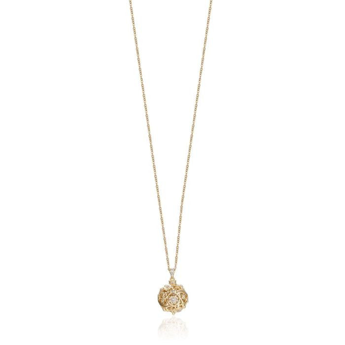 Collier Ange Appelant en Acier Doré avec Cristaux