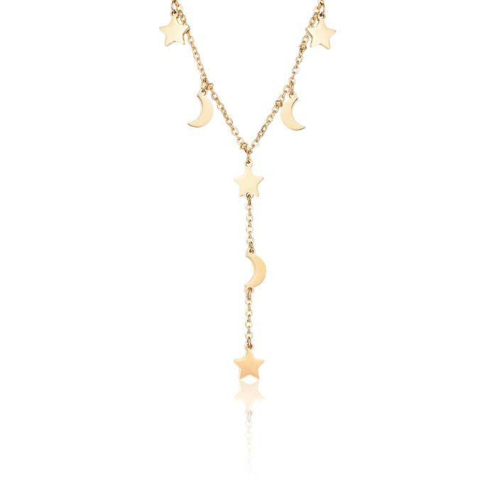 Ip Gold Steel Necklace With Stars And Moon
