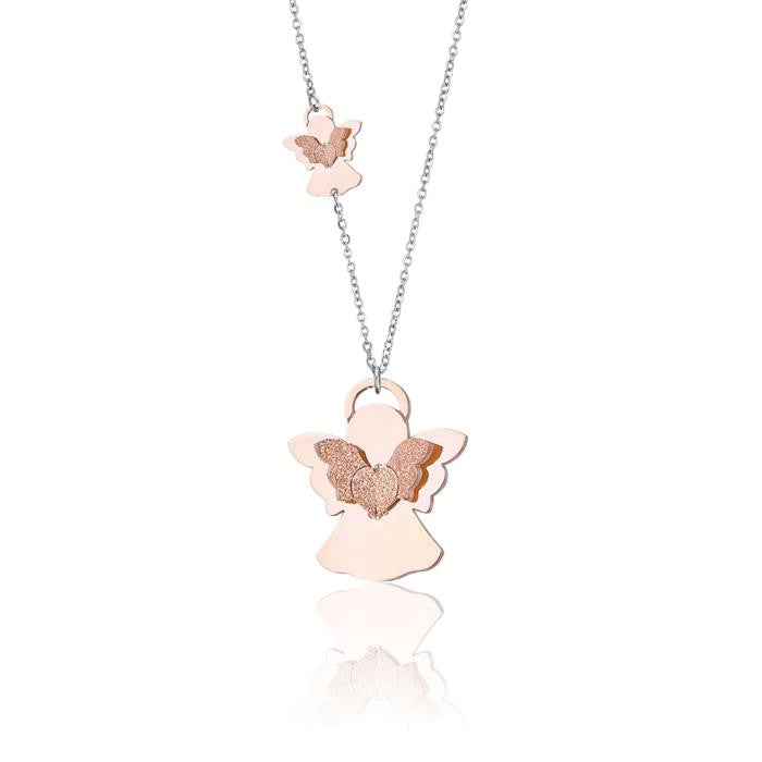 Steel Necklace With Angel Ip Rose