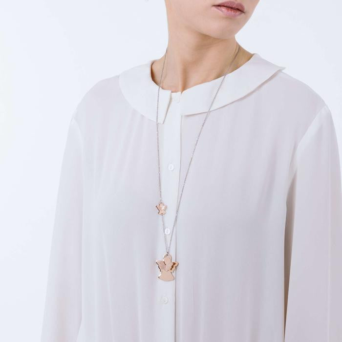 Steel Necklace With Angel Ip Rose