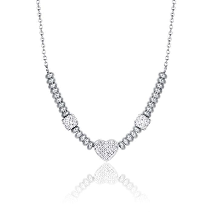 Collier en acier avec cœur et cristaux blancs