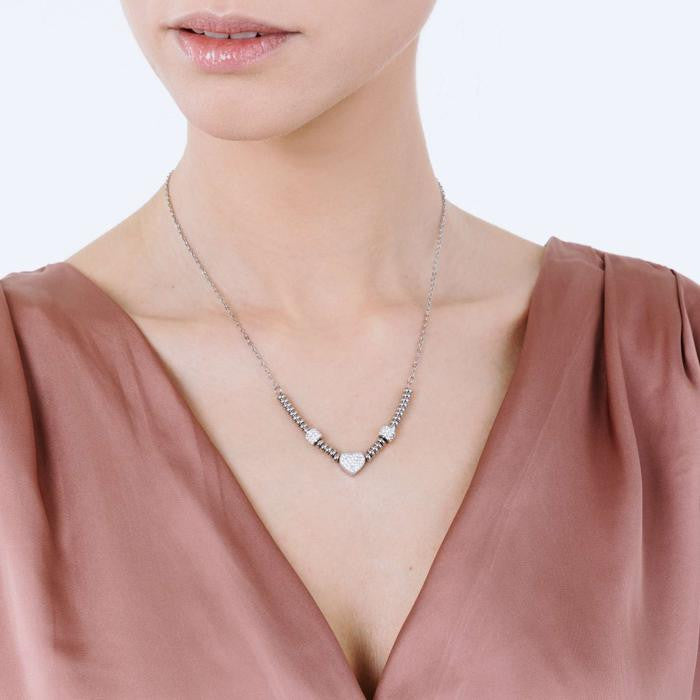 Collier en acier avec cœur et cristaux blancs