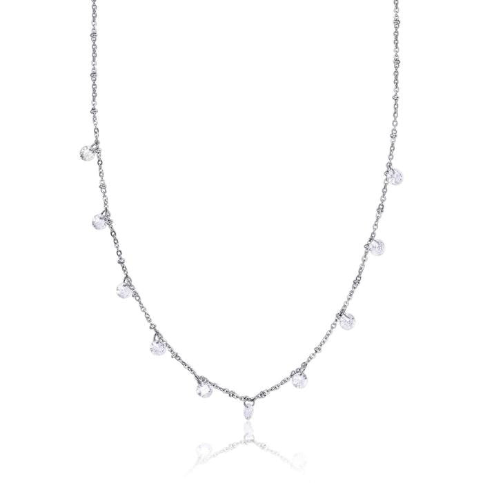 Steel Necklace With White Crystals