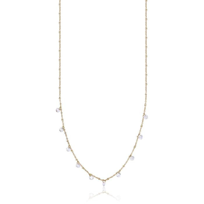 Collana In Acciaio Ip Gold Con Cristalli Bianchi