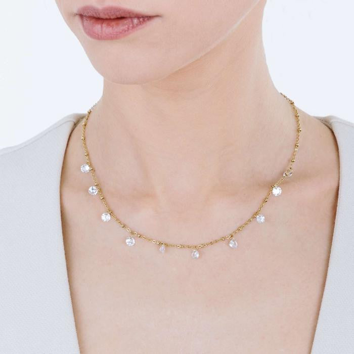 Collana In Acciaio Ip Gold Con Cristalli Bianchi