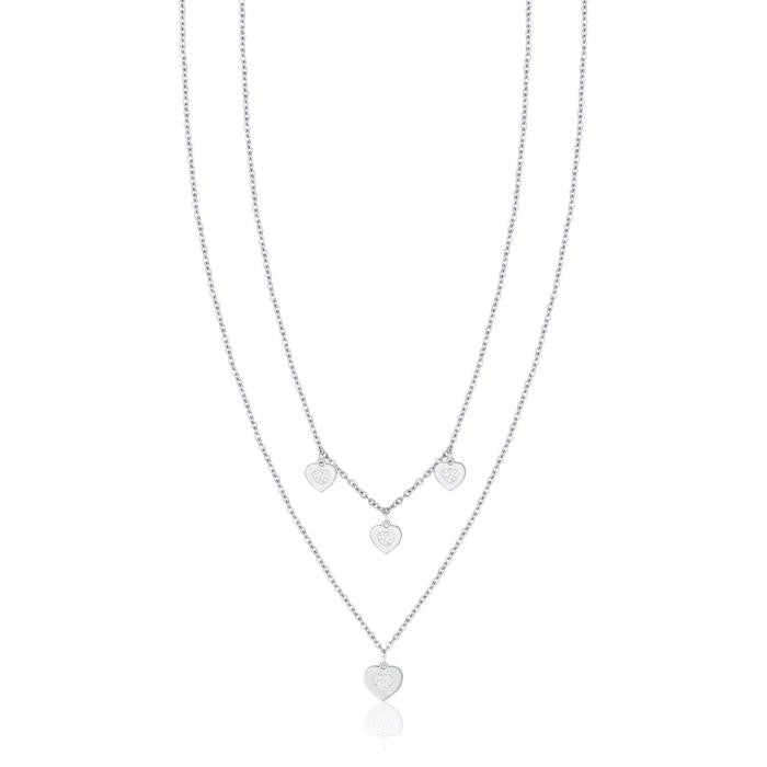 Collier en acier avec cœurs et cristaux blancs
