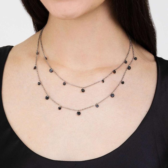 Steel necklace with black crystals