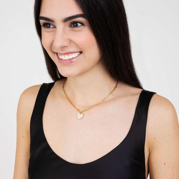 Collana in acciaio ip gold con cuore e cristalli bianchi