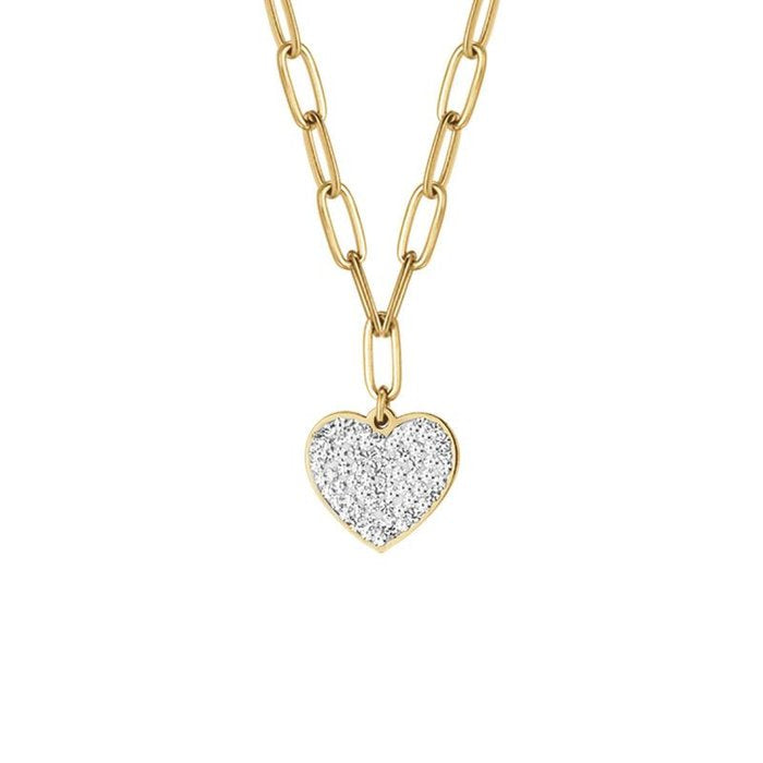 Collana in acciaio ip gold con cuore e cristalli bianchi