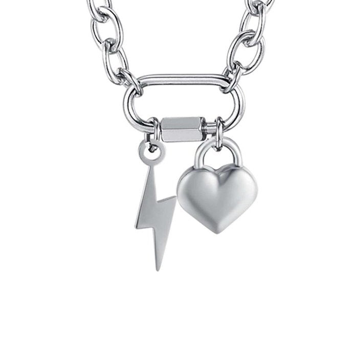 Collana in acciaio con fulmine e cuore