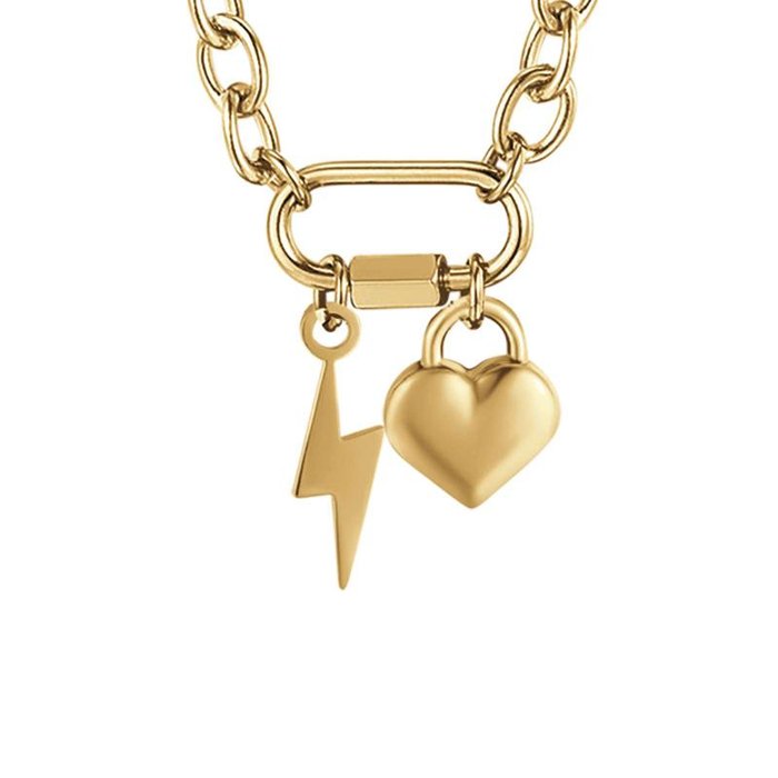 Collana in acciaio ip gold con fulmine e cuore
