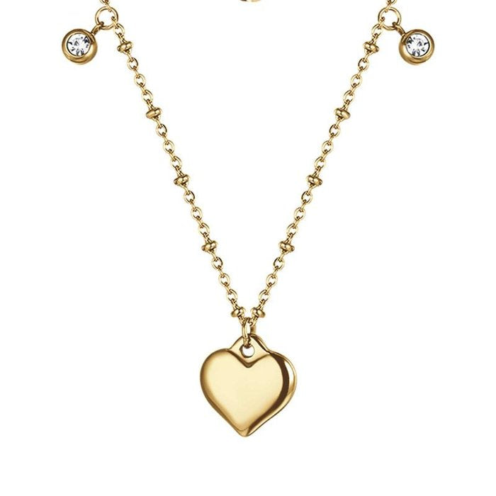 Collana in acciaio ip gold con cuore e cristalli bianchi