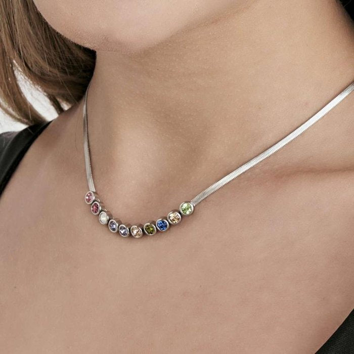 Steel necklace with multicolor stones
