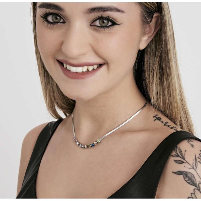 Steel necklace with multicolor stones