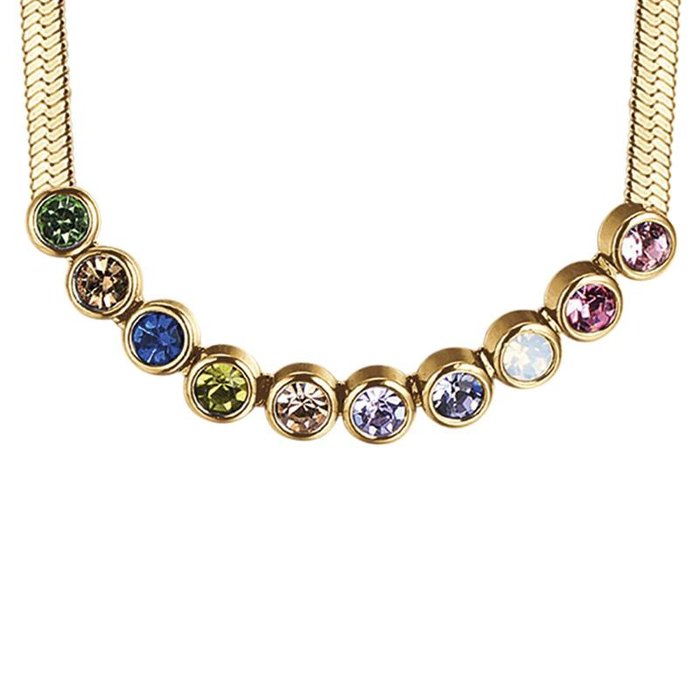 IP gold steel necklace with multicolor stones