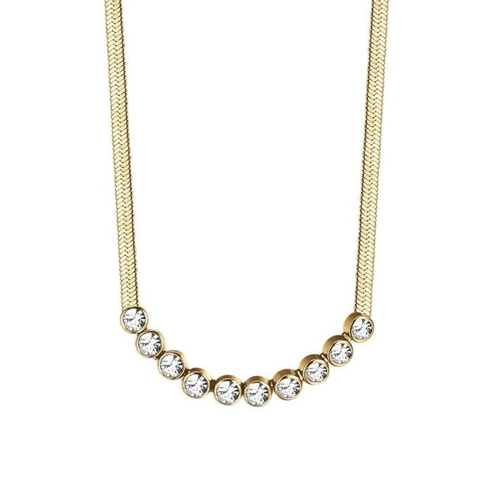IP gold steel necklace with white stones
