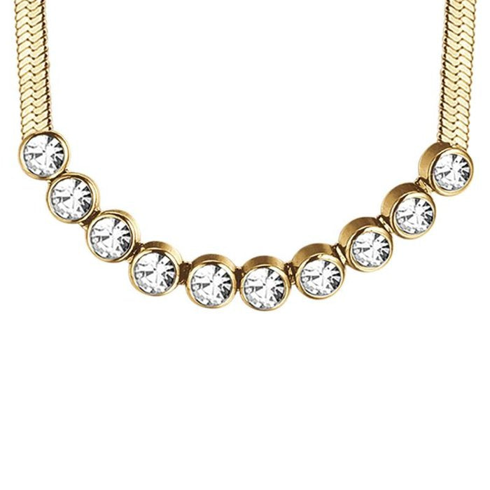 IP gold steel necklace with white stones