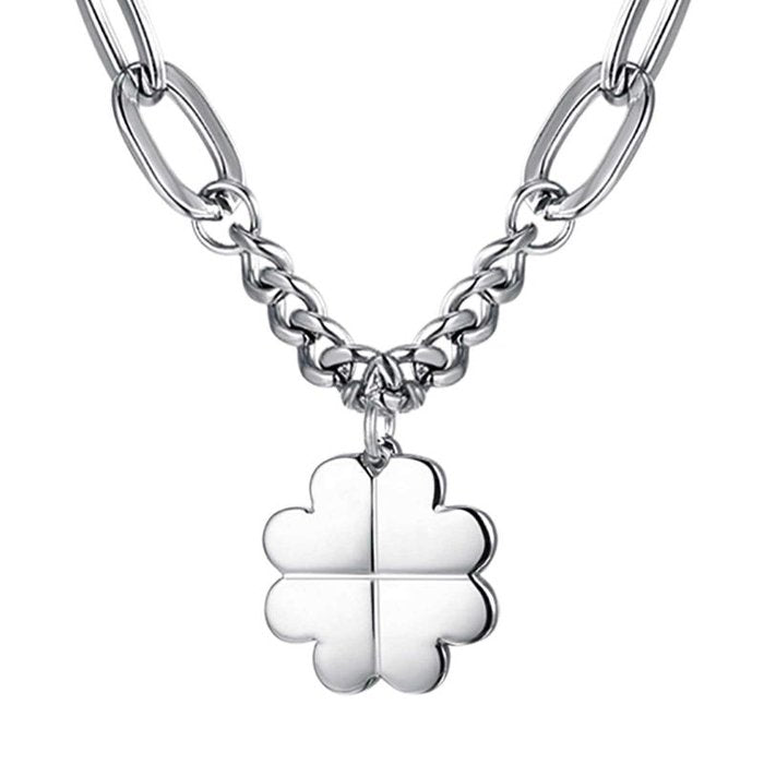 Steel necklace with four-leaf clover