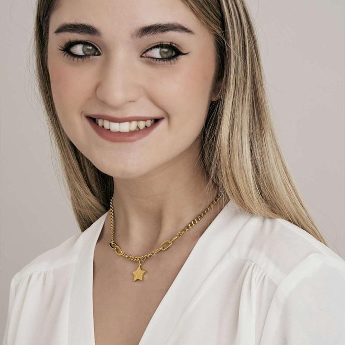 IP gold steel necklace with star