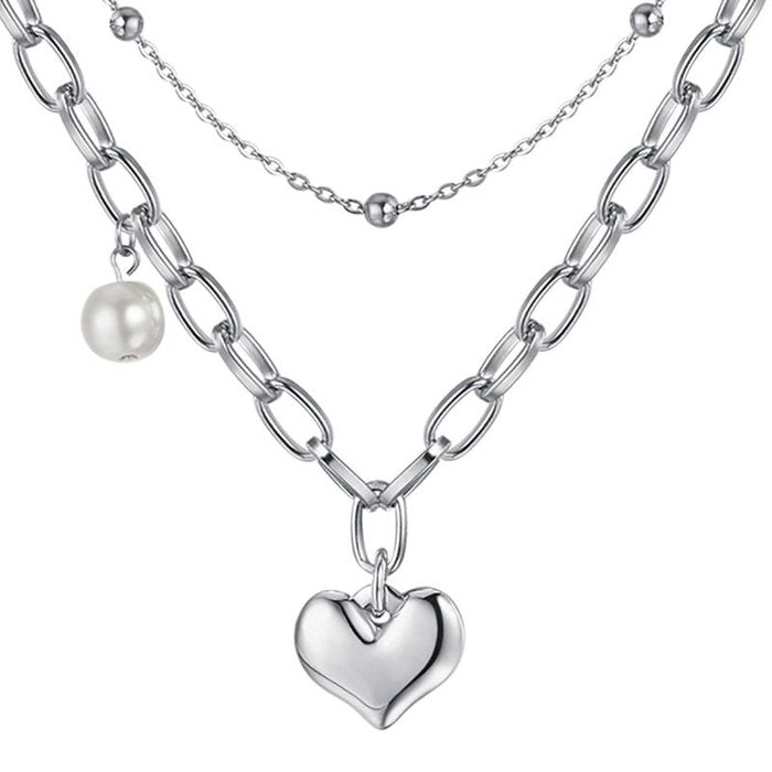 Steel necklace with heart and pearl