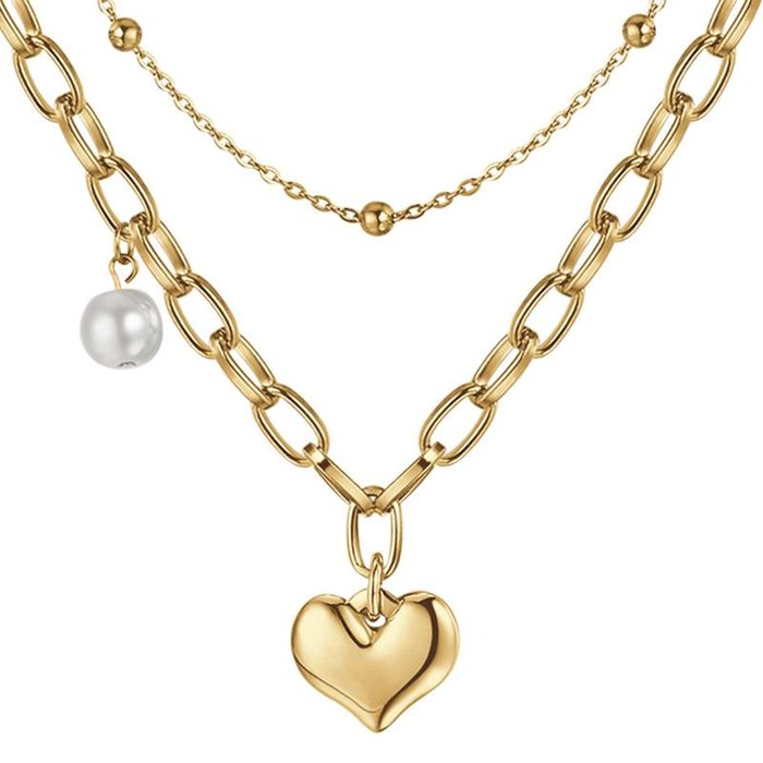 Collana in acciaio ip gold con cuore e perla