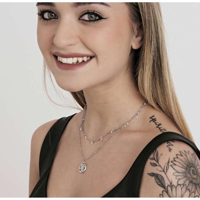 Collana in acciaio con albero della vita e cristalli